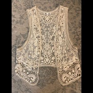 Crochet and Lace Vest by Garage- Cream